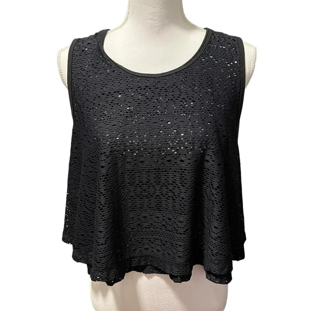DYI Define Your Inspiration Mesh‎ Tiered Layer Cropped Tank Black Size Large